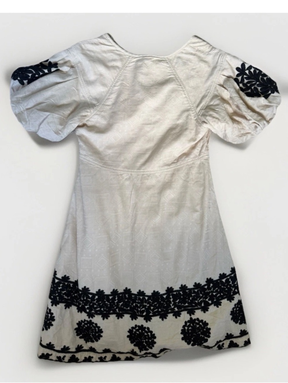 Anthropologie Orla Mini Dress Beige Embroidered Cotton Boho Puff Sleeves Sz 2 - Picture 14 of 14